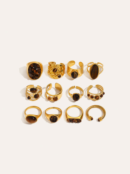 Kaplan Gözü Taşlı Titanyum Çelik Yüzük