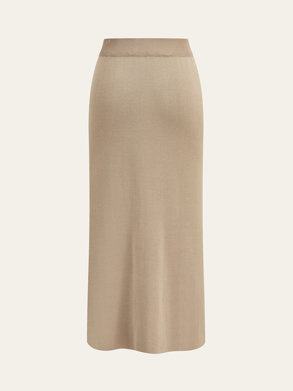 Metal Düğmeli Yakalı Hırka ve Midi Etek Takımı