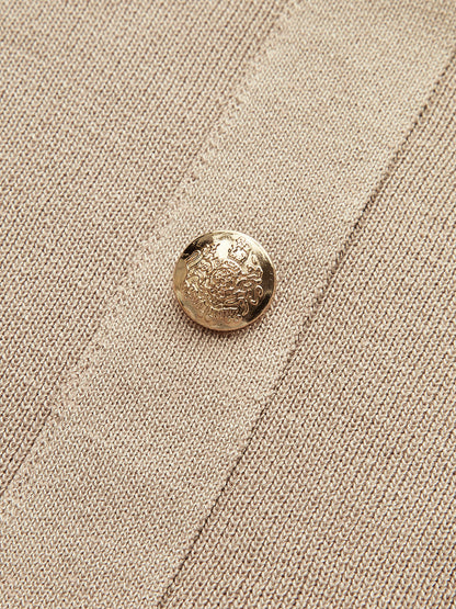 Metal Düğmeli Yakalı Hırka ve Midi Etek Takımı