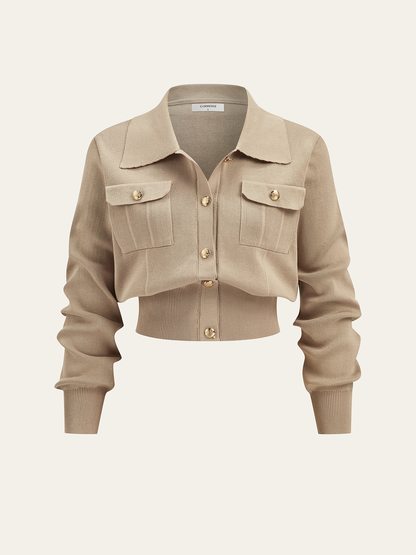 Metal Düğmeli Yakalı Hırka ve Midi Etek Takımı