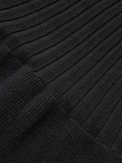 Kontrast Fırfırlı Yaka Örgü Midi Elbise