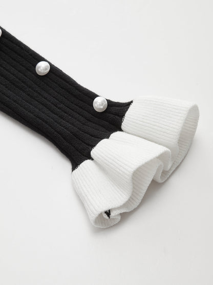 Kontrast Fırfırlı Yaka Örgü Midi Elbise