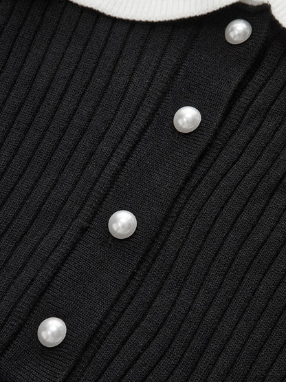 Kontrast Fırfırlı Yaka Örgü Midi Elbise