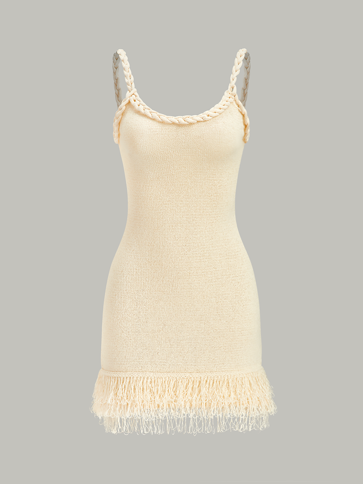 Örgülü Halat Askılı Saçaklı Etek Ucu Kazak Elbise