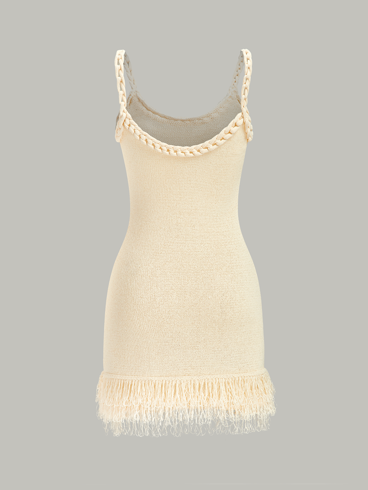 Örgülü Halat Askılı Saçaklı Etek Ucu Kazak Elbise