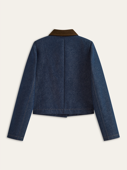 Metal Düğmeli Süet Yaka Kot Ceket