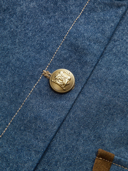 Metal Düğmeli Süet Yaka Kot Ceket