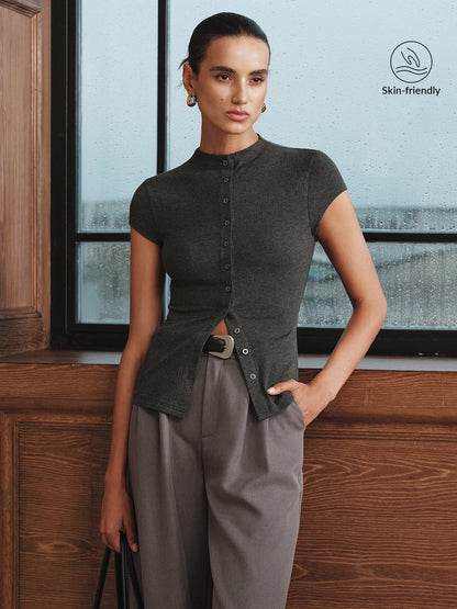 Balıkçı Yaka Kısa Kollu Düğmeli Tişört