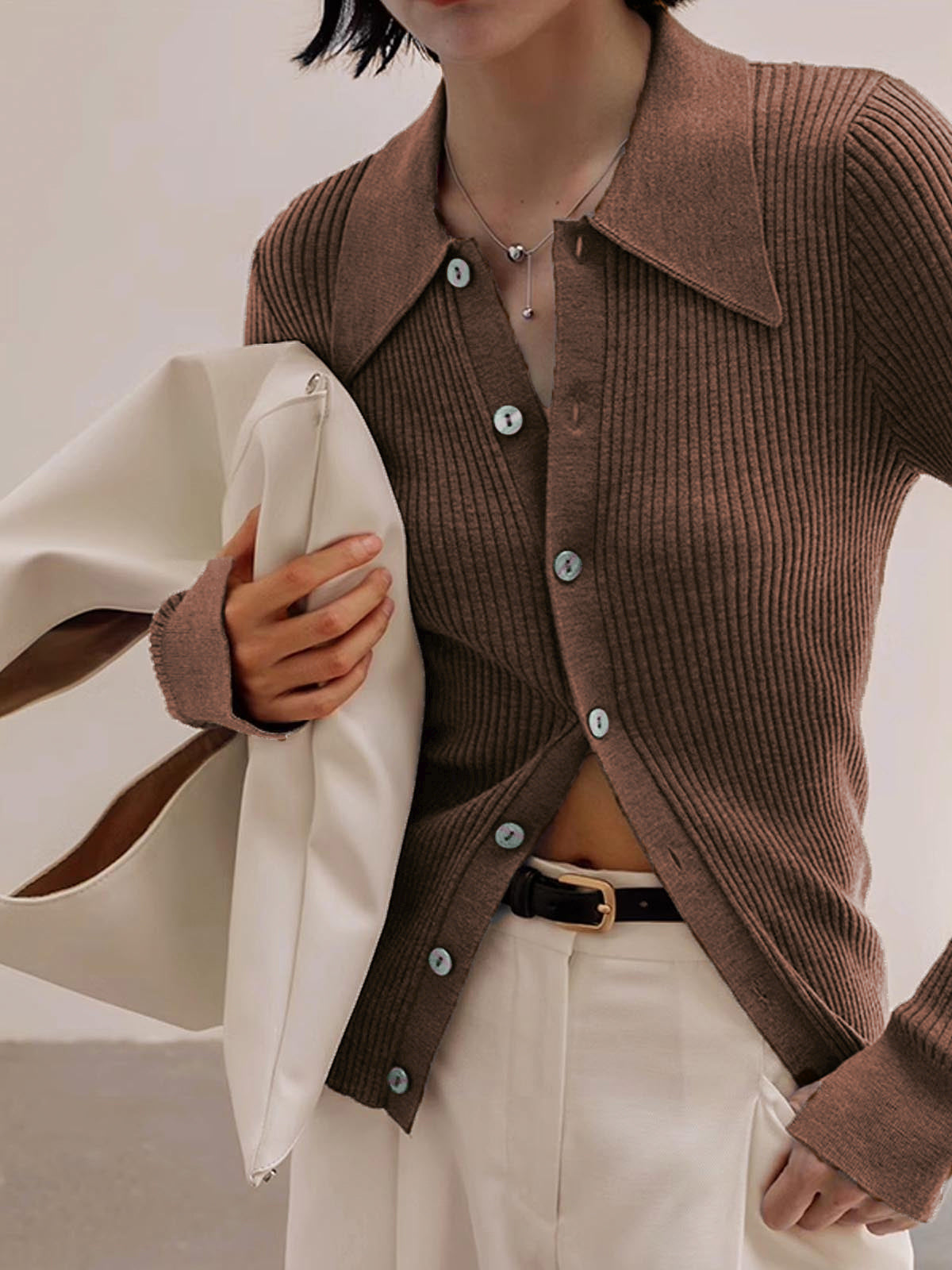 Ribbed Yaka İnce Hırka