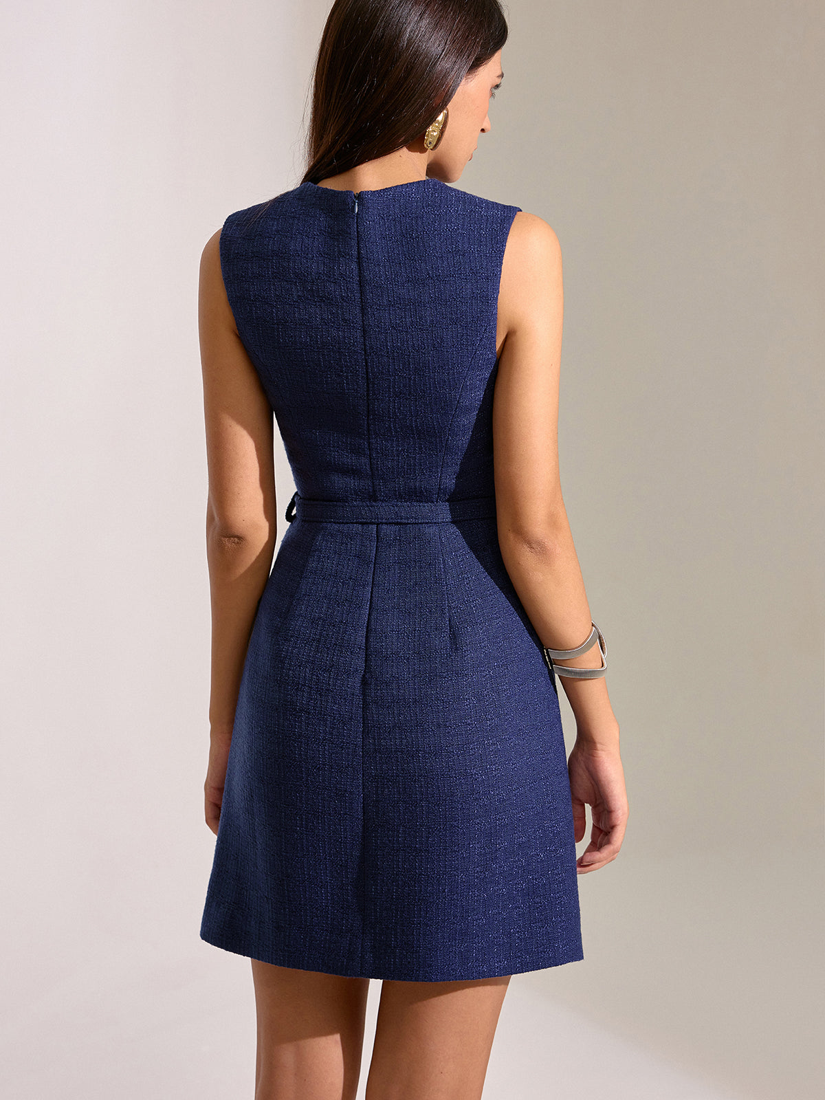 Kemerli Pileli Dantel Mini Elbise