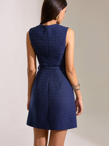 Kemerli Pileli Dantel Mini Elbise