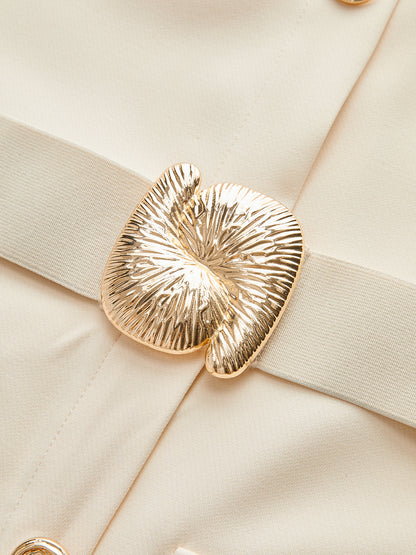 Önü Düğmeli Kemerli Uzun Elbise