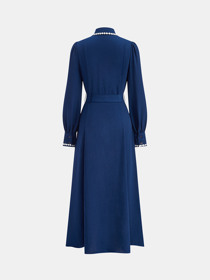 Kontrast Dantel Kenarlı Kemerli Gömlek Elbise