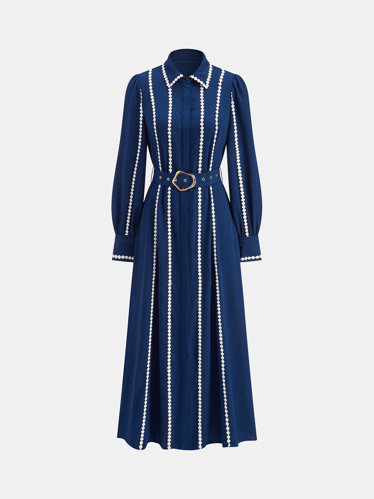 Kontrast Dantel Kenarlı Kemerli Gömlek Elbise