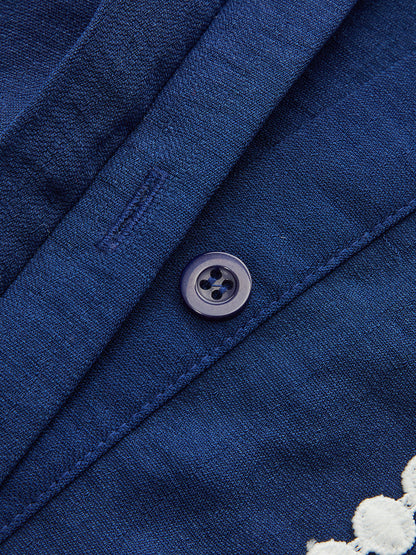 Kontrast Dantel Kenarlı Kemerli Gömlek Elbise