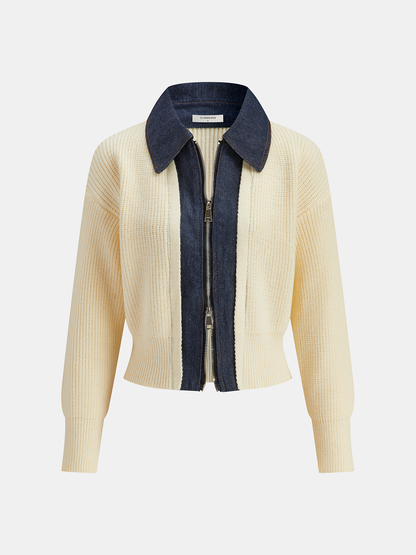 Kot Panel Fermuarlı Örme Hırka