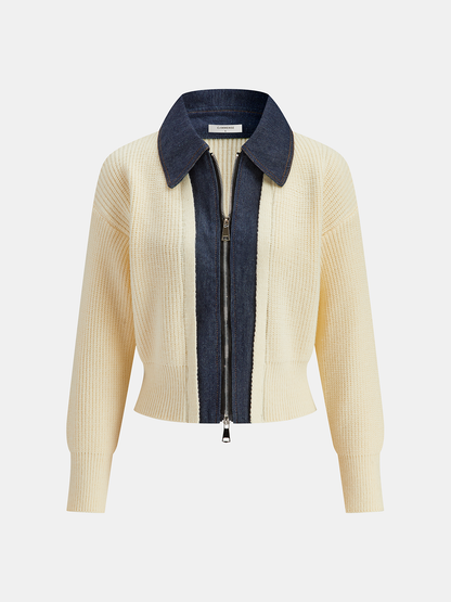 Kot Panel Fermuarlı Örme Hırka