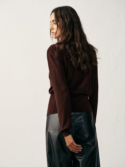 Metal Düğmeli V Yaka Örgü Hırka