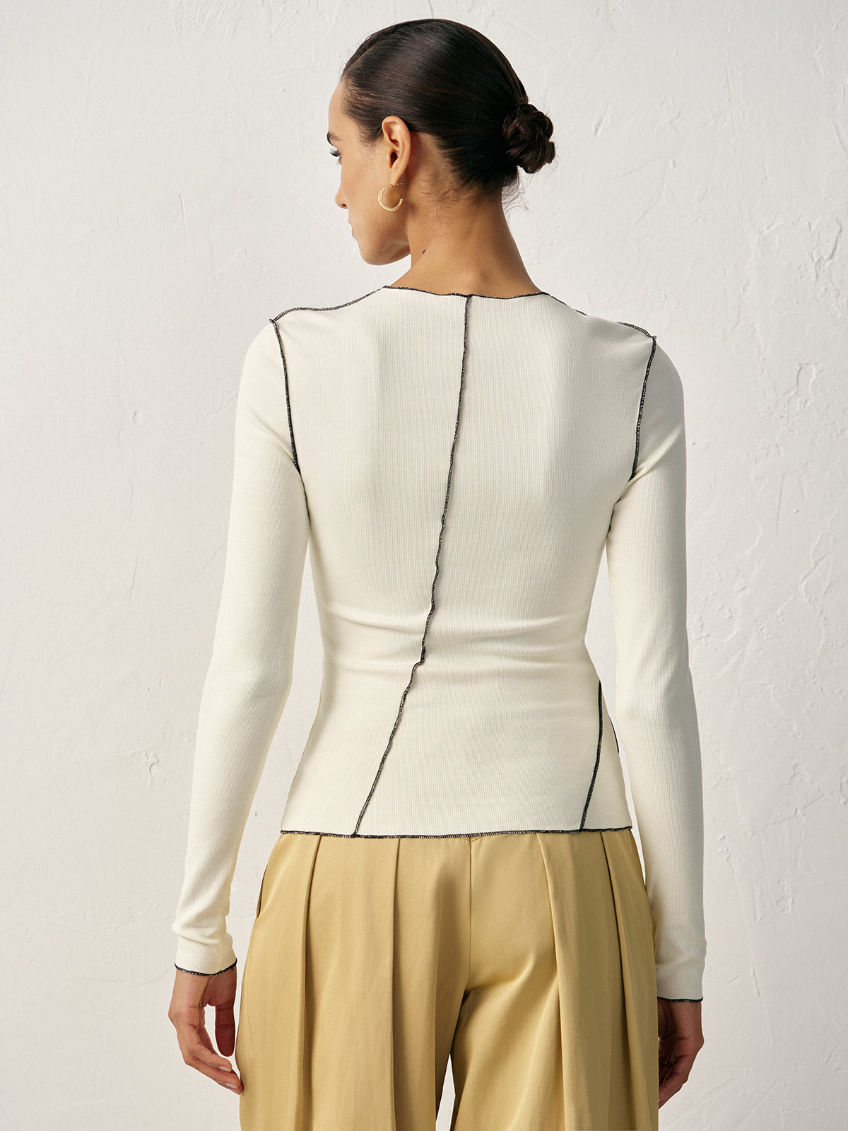 Kontrast Şeritli Yivli Örgü Üst