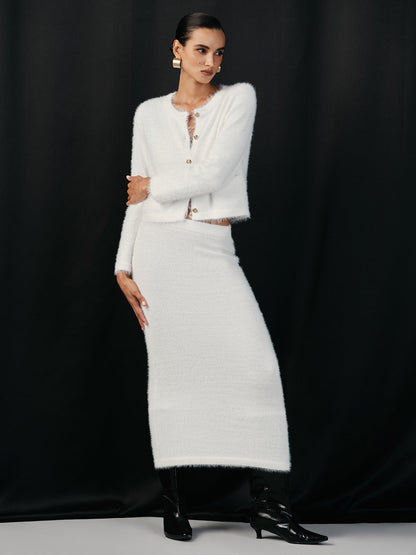 Kabarık Metal Düğmeli Hırka ve Etek Takımı