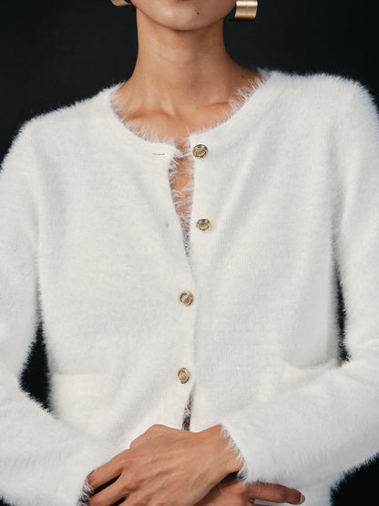 Kabarık Metal Düğmeli Hırka ve Etek Takımı