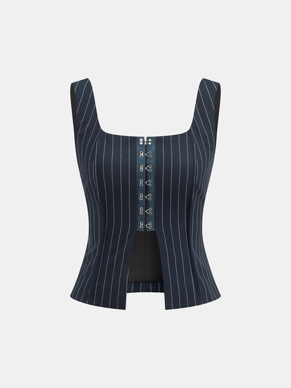 Kancalı Gözlü Çizgili Üst ve Etek Takımı