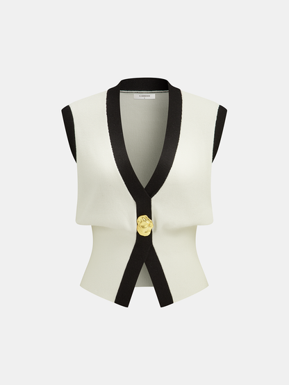 Kontrast Kesim Örgü Yelek ve Midi Etek Takımı