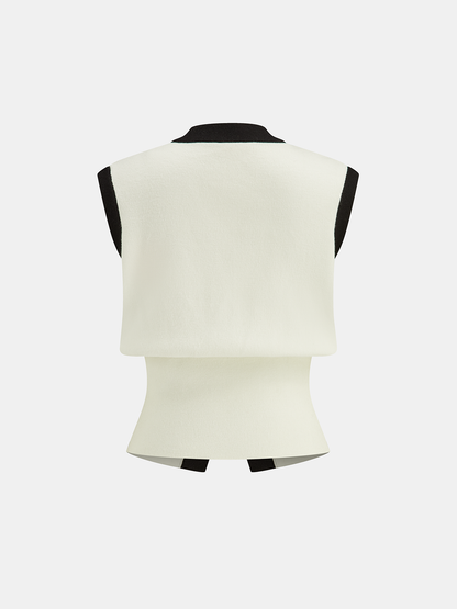 Kontrast Kesim Örgü Yelek ve Midi Etek Takımı