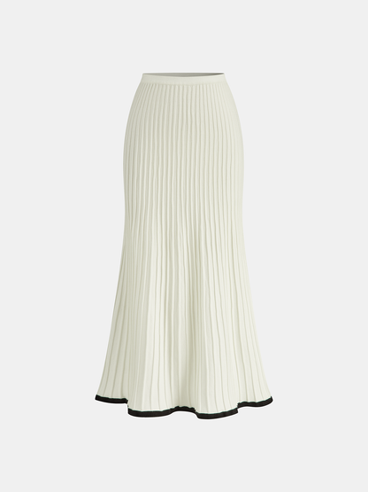 Kontrast Kesim Örgü Yelek ve Midi Etek Takımı