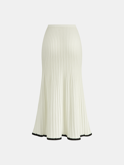 Kontrast Kesim Örgü Yelek ve Midi Etek Takımı