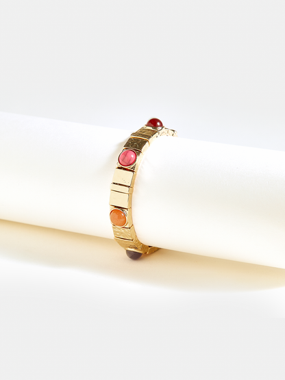 Renkli Değerli Taşlı Elastik Altın Bileklik
