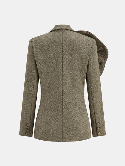 Büyük 3D Çiçekli Tek Düğmeli Tweed Blazer