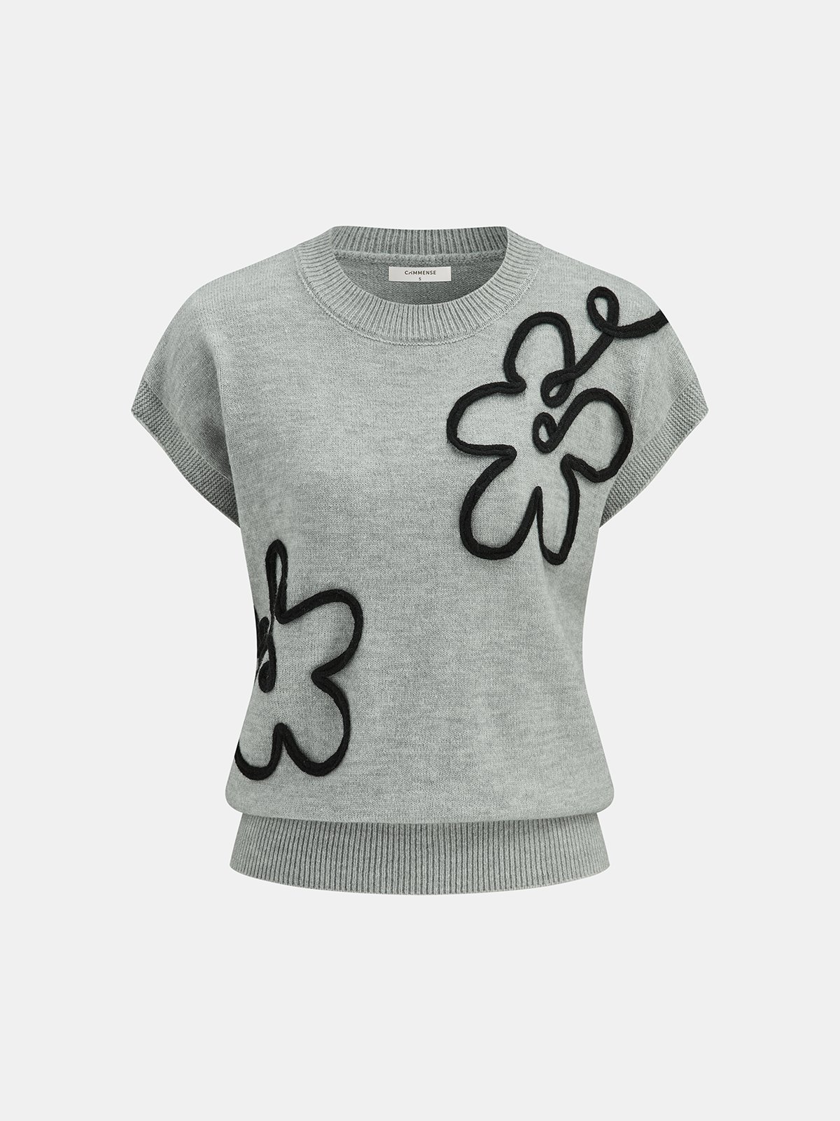 Çiçek Aplikeli Kısa Kollu Kazak Yelek