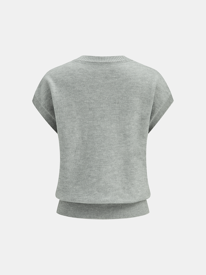 Çiçek Aplikeli Kısa Kollu Kazak Yelek