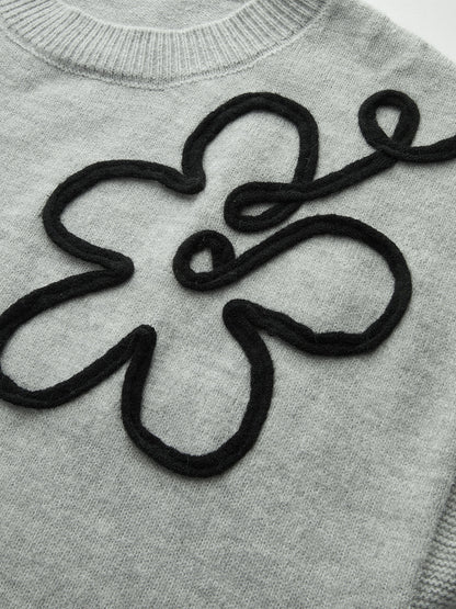 Çiçek Aplikeli Kısa Kollu Kazak Yelek