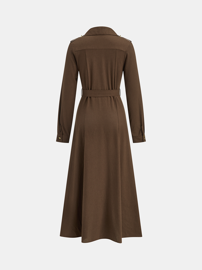 Kemerli Önü Düğmeli Gömlek Elbise