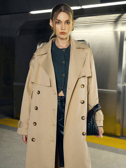 Pamuk Karışımlı Kruvaze Kemerli Uzun Trençkot