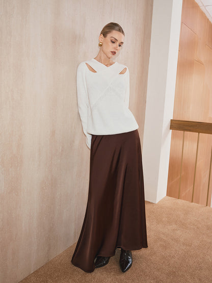 Çapraz Yaka Kesik Örgü Kazak