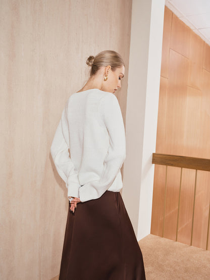 Çapraz Yaka Kesik Örgü Kazak