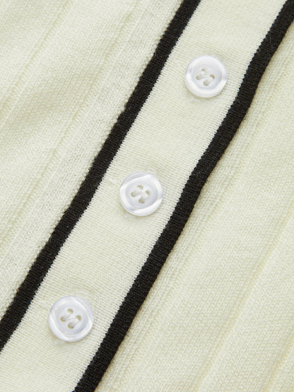 Kontrast Kenarlı Yün Karışımlı Polo Yaka Kazak