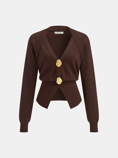 Metal Düğmeli V Yaka Örgü Hırka