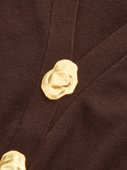 Metal Düğmeli V Yaka Örgü Hırka