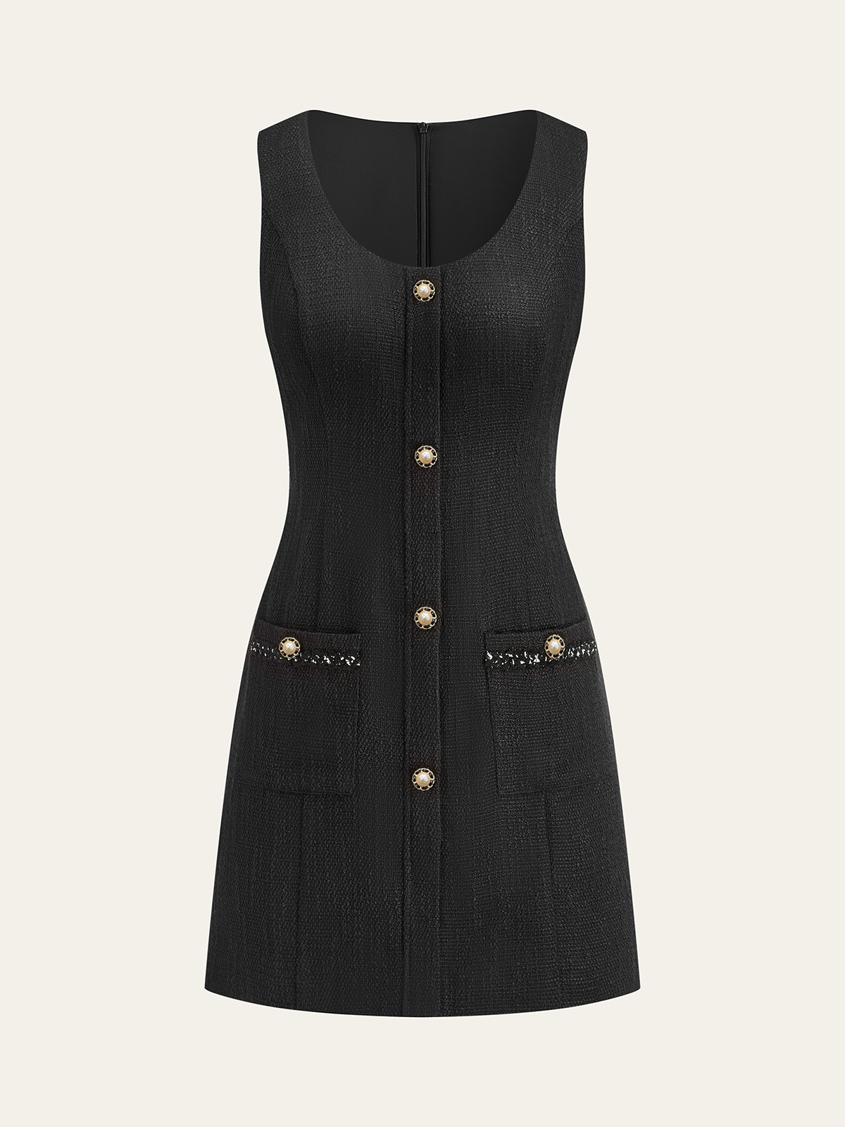 Tweed Kolsuz Düğmeli Mini Elbise