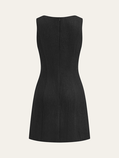 Tweed Kolsuz Düğmeli Mini Elbise
