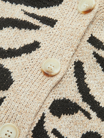 Leopar Desenli Yün Karışımlı Kazak Yelek