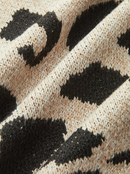 Leopar Desenli Yün Karışımlı Kazak Yelek