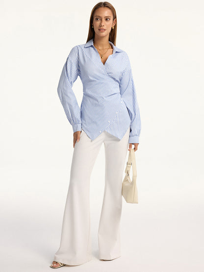 Çizgili Sarılı Arkadan Bağlamalı Gömlek