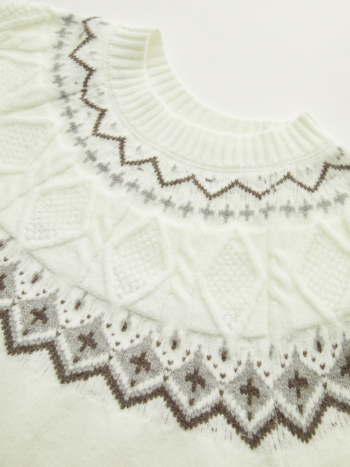 Fair Isle Desenli Kısa Kollu Örgü Üst