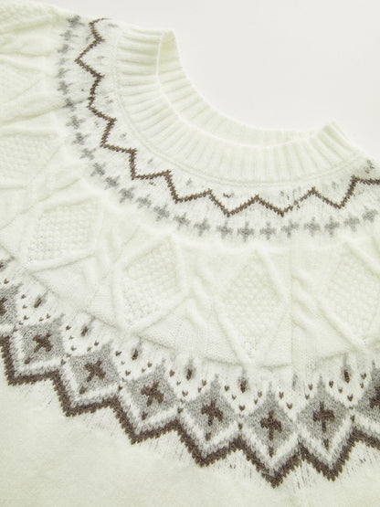 Fair Isle Desenli Kısa Kollu Örgü Üst