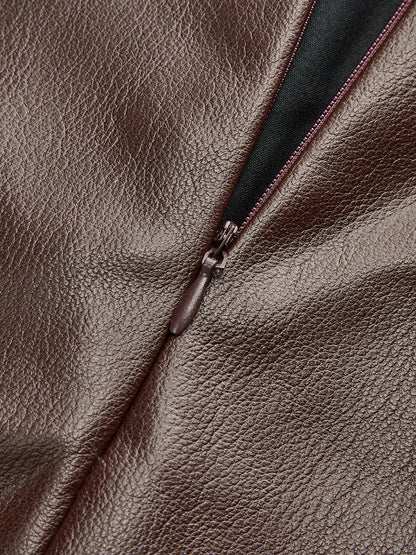 PU Deri Kemerli Mini Etek